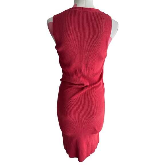 Express Sleeveless Rib Knit Dress Midi Medium Dark Coral Red Orange - Picture 7 of 11